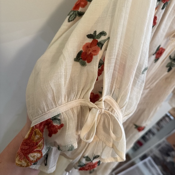 Anthropologie Cream Floral Embroidered Dress - Picture 2 of 6
